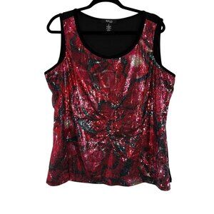 Colorful Sequin Floral Top 1X Retro Skater Funky Disco Boho Festival Concert 90s